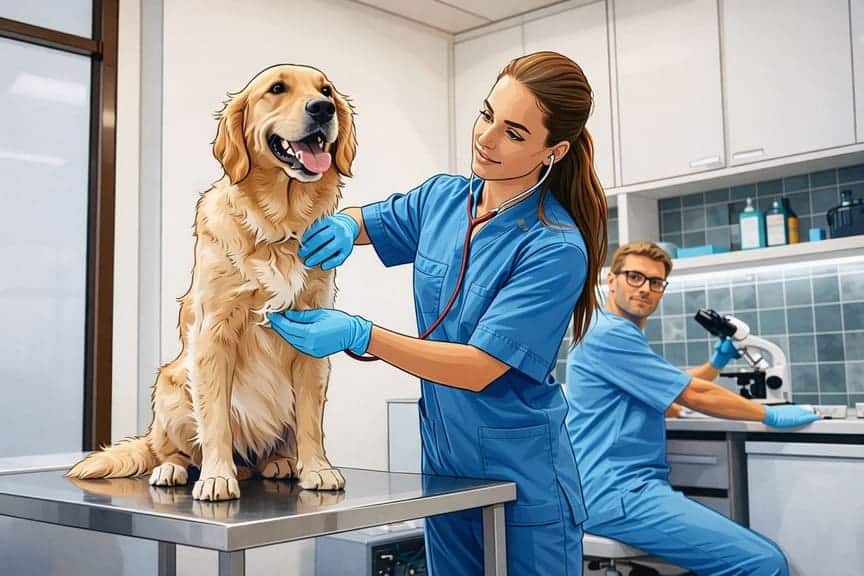 Veterinarian examining dog in animal clinic in Tennessee