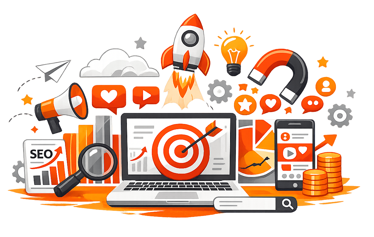 Structured marketing and SEO agency illustration representing strategic digital positioning in Johnson City, Tennessee