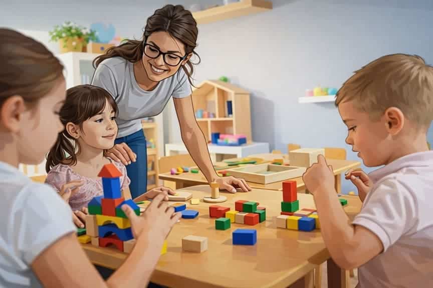 Teacher with children in classroom representing schools and educational institutions
