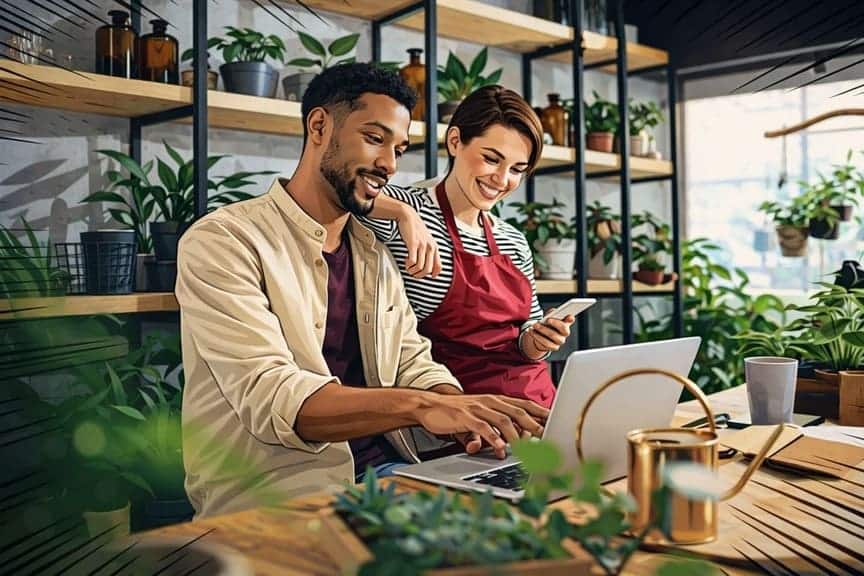 Small business owners collaborating in modern workspace in Tennessee